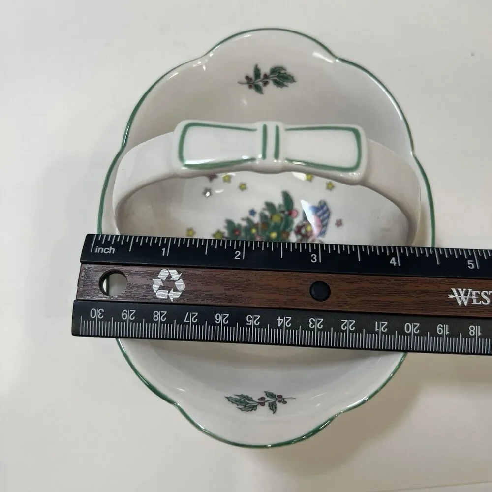 Vintage Christmas Holiday Nikko Happy Holidays Candy Nut Basket w/Handle Japan